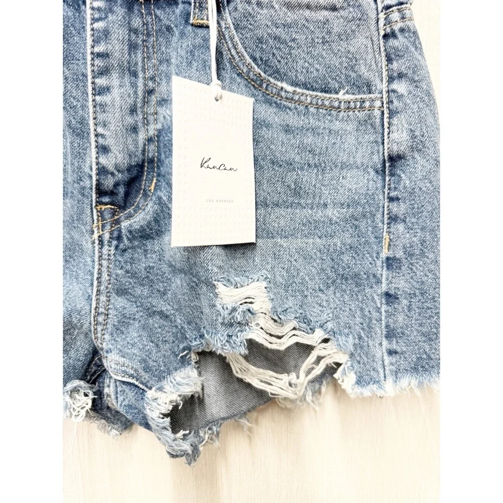 NWT Kancan Medium Wash High Rise Distressed Denim Shorts, Size 26